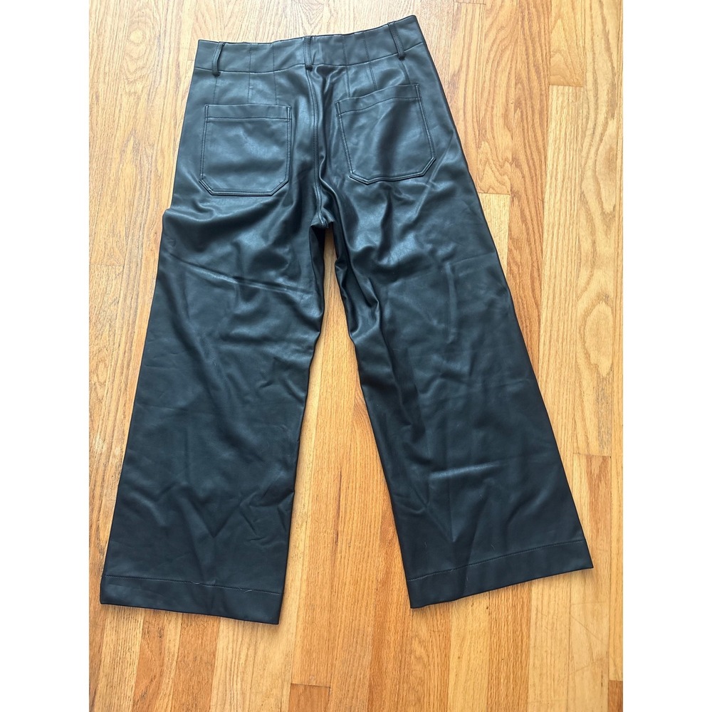 Maeve Anthropologie The Colette Faux Leather Wide Leg Pants Black Sz 30 Cropped - Picture 4 of 4